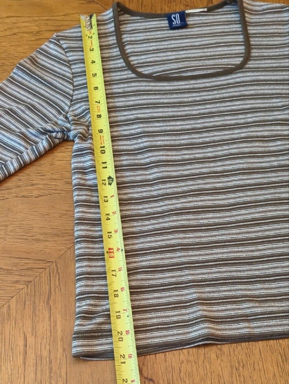 Brown & Cream Striped Scoop Neck Cropped Baby Tee Earth Tones Retro Basic - Picture 4 of 5